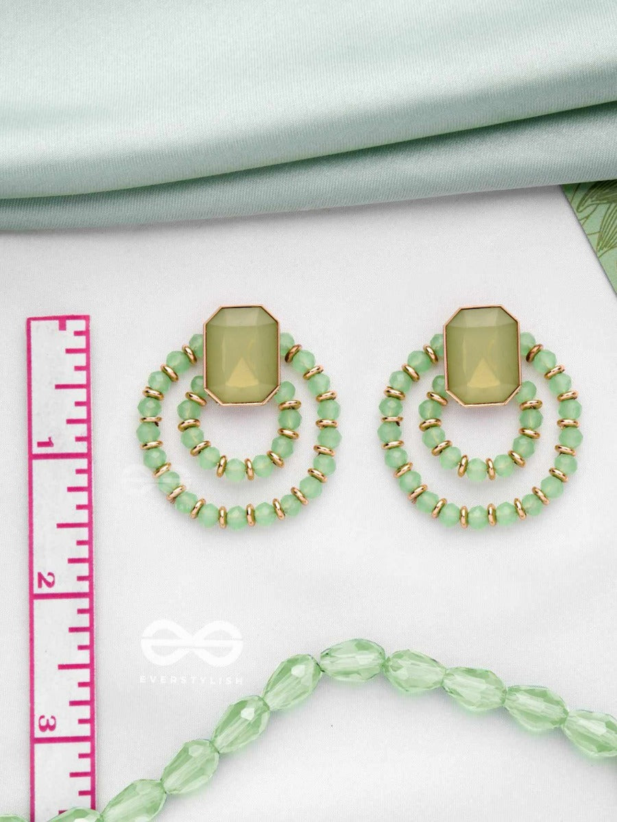 The Whispers Of Crystal - Golden Beaded Earrings (Green)