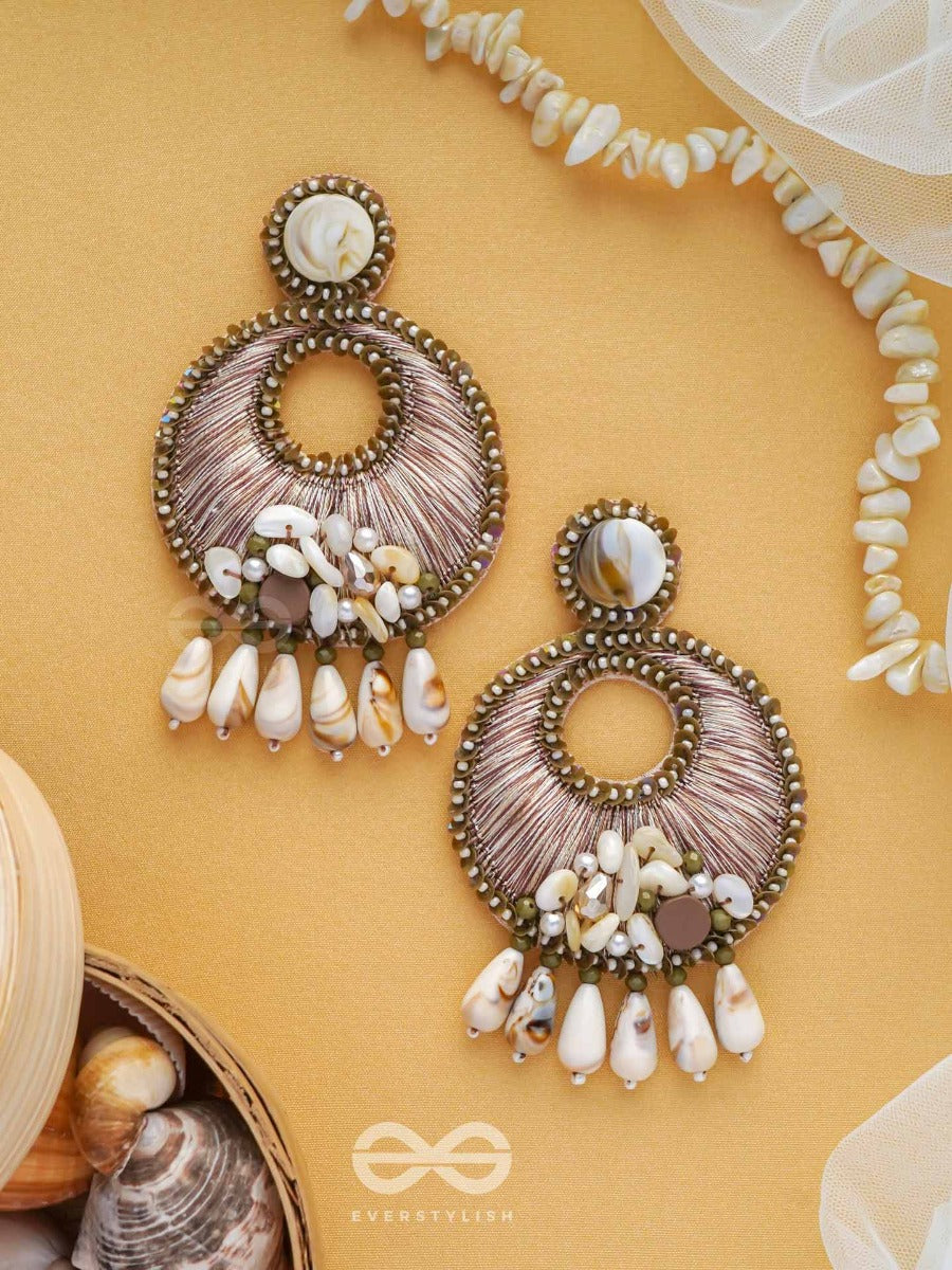 Dharanika - The Earthy Hues - Resham, Beads & Shell Drop Embroidered Earrings