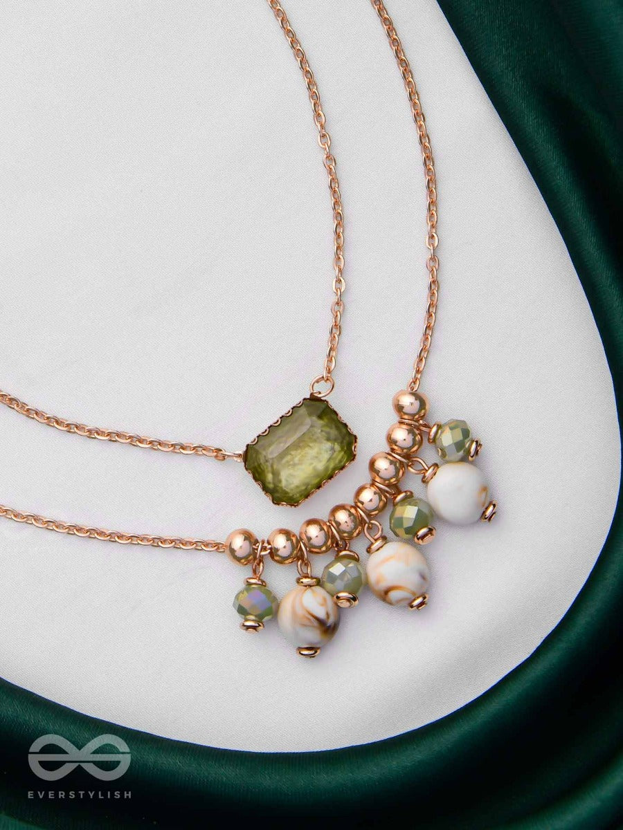 The Earthy Elegance - Green Multilayer Sandstone Neckpiece With Anti-Tarnish Coating