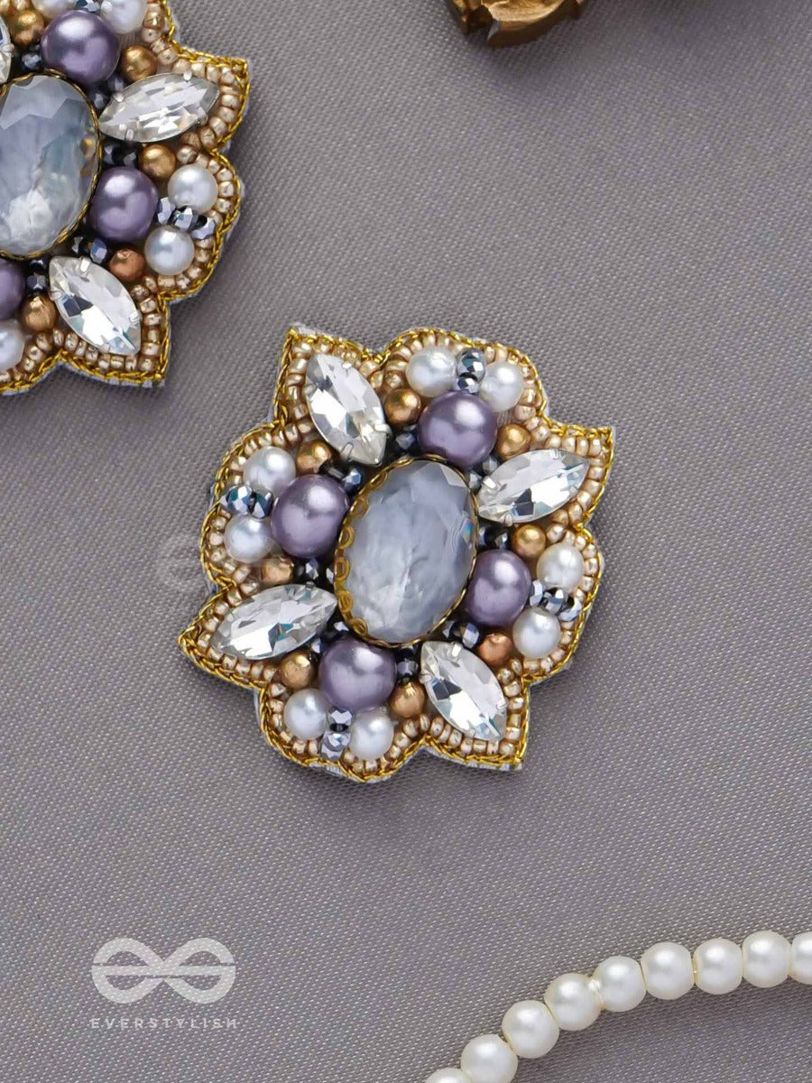 Chandravalli - The Smoky Moon - Stone, Pearls And Beads Embroidered Earrings (Gray)