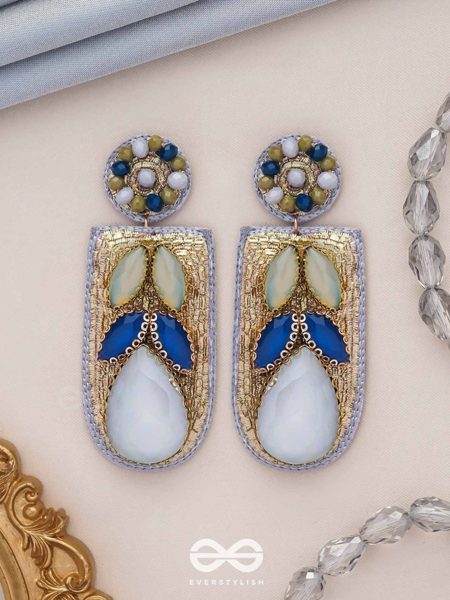 Karunika - The Misty Night - Stone And Glass Beads Embroidered Earrings (Gray)