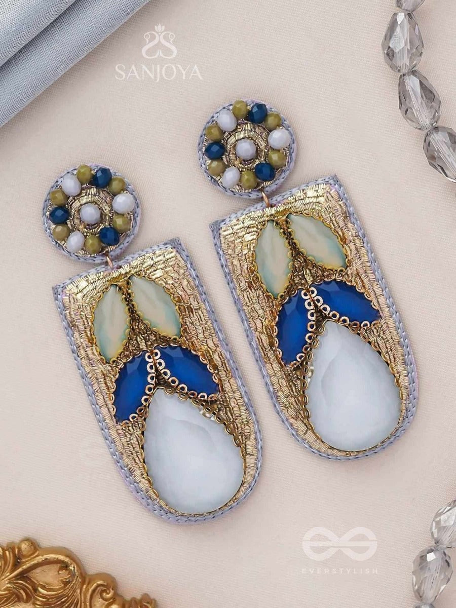 Karunika - The Misty Night - Stone And Glass Beads Embroidered Earrings (Gray)