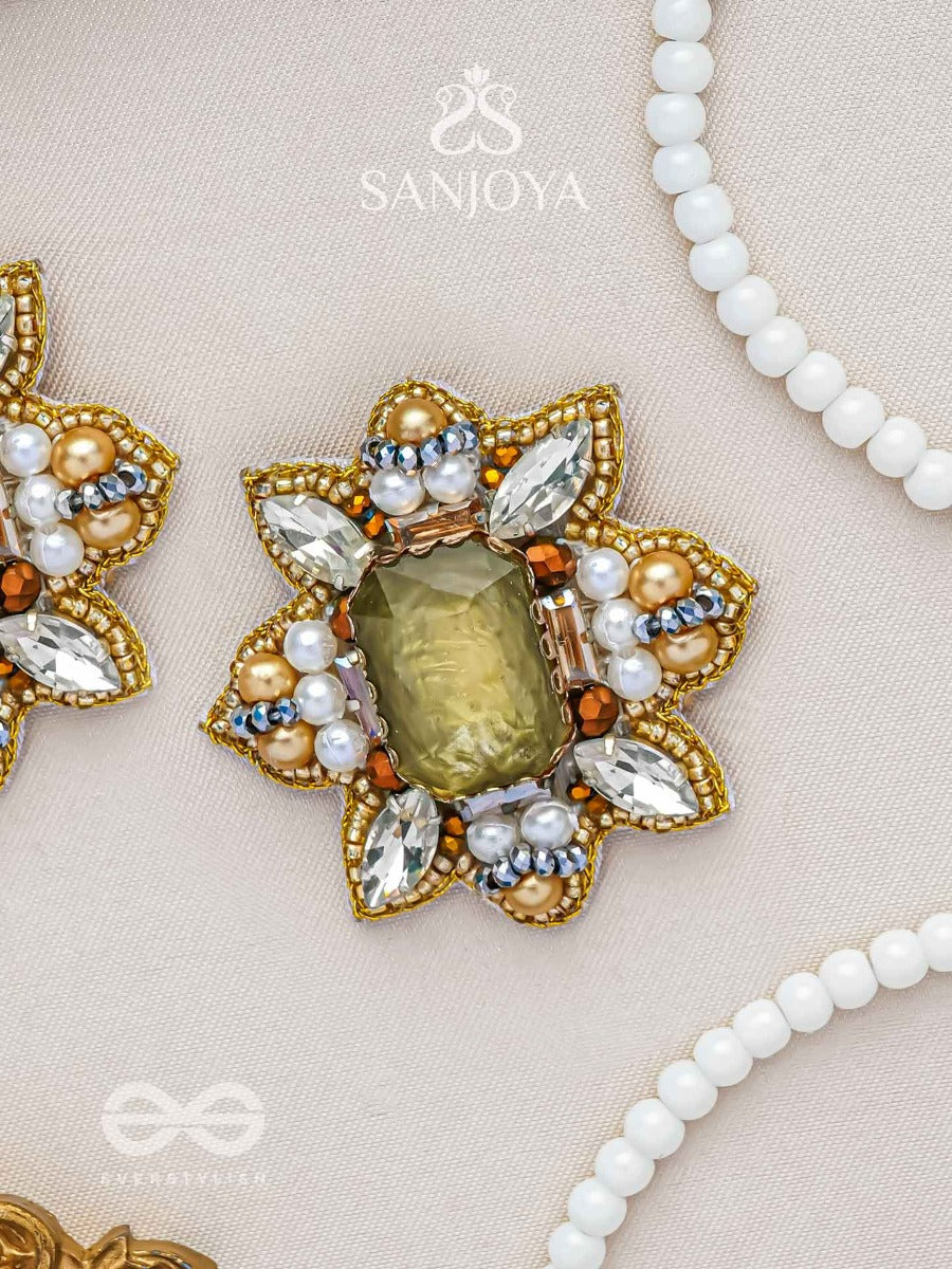 Dyauta - Star Like Glow - Stone And Beads Hand Embroidered Stud Earrings