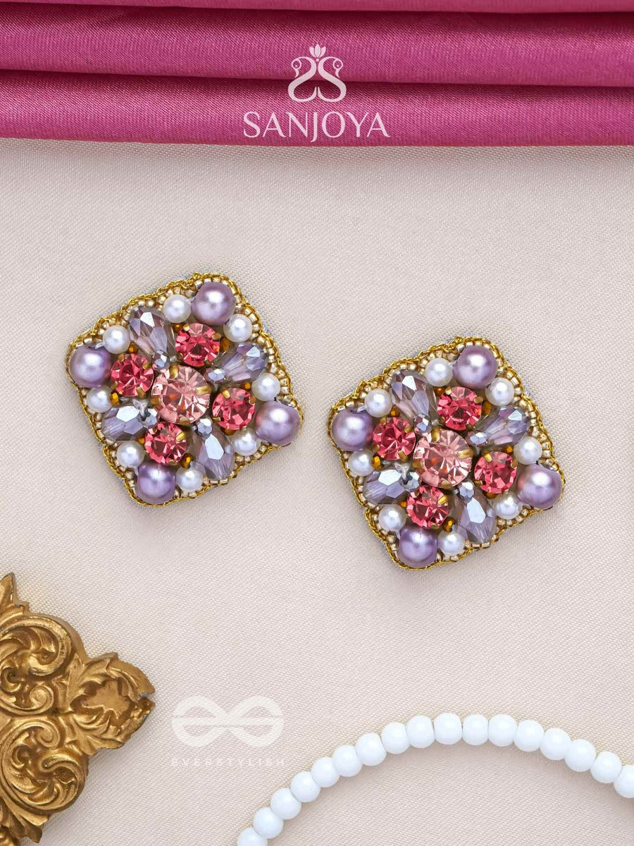 Amanita - The Humble Grace - Stone, Beads And Pearls Embroidered Stud Earrings