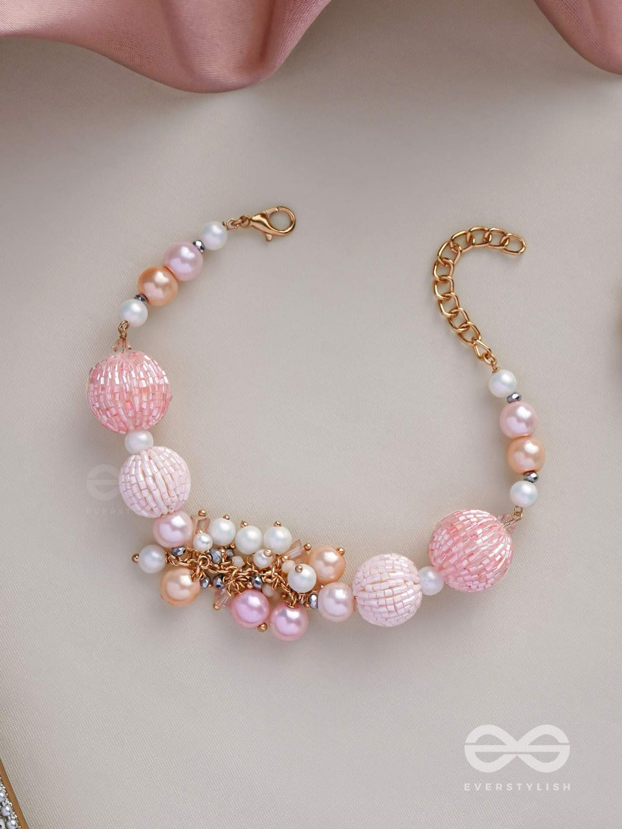 Ramneeya - The Lovely Grace - Pearls And Beads Embroidered Bracelet (Pink)