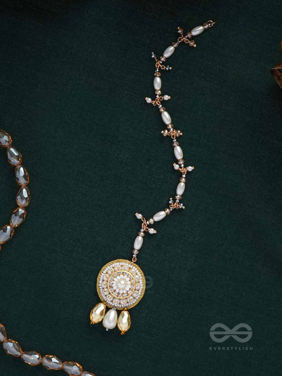 Aatipiya - A Sunny Paradise - Pearls And Glass Beads Embroidered Maangtika