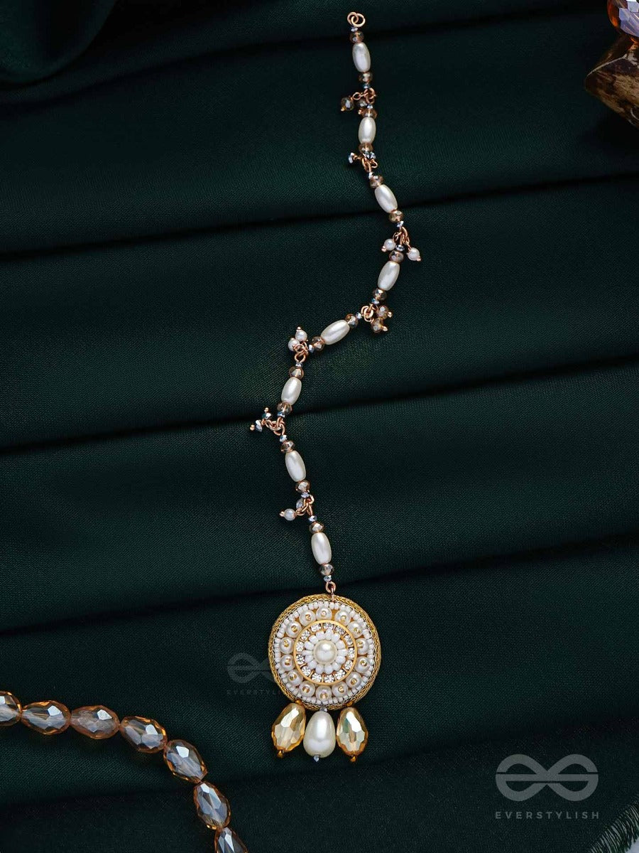 Aatipiya - A Sunny Paradise - Pearls And Glass Beads Embroidered Maangtika