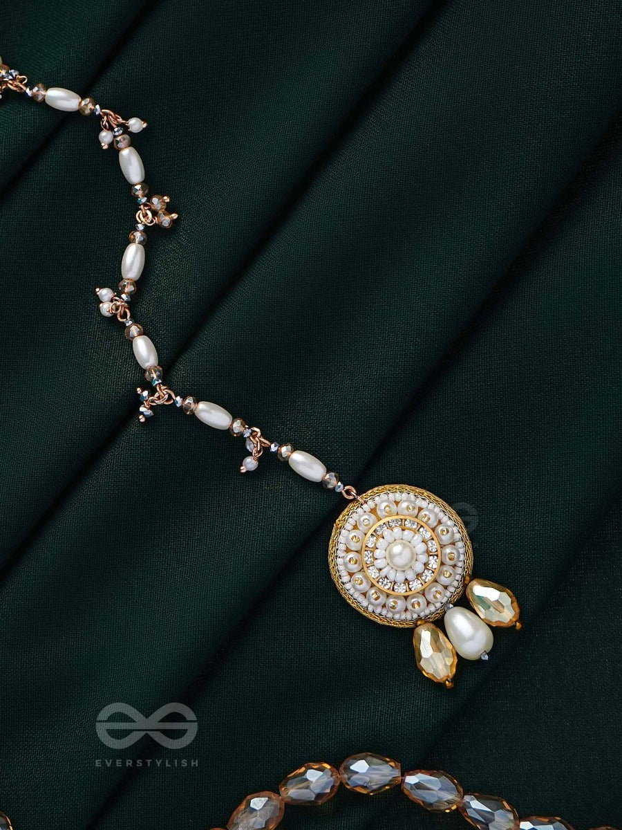 Aatipiya - A Sunny Paradise - Pearls And Glass Beads Embroidered Maangtika