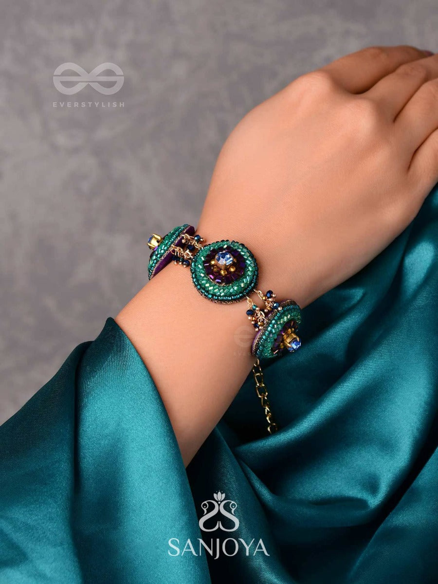 Subraja - Brilliantly Radiant - Beads, Stone And Cutdana Embroidered Bracelet