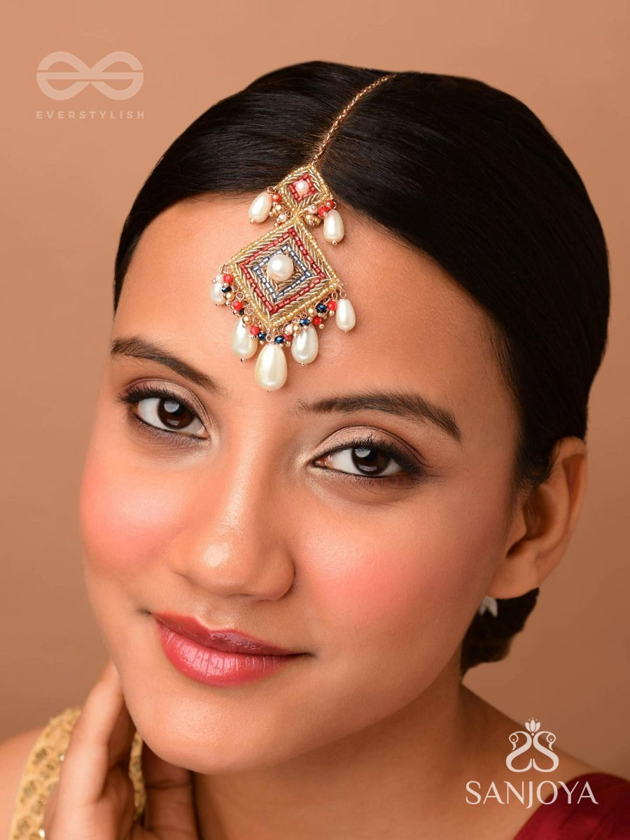 Aabhrya - Shelter Of Clouds - Pearls And Beads Embroidered Maangtika