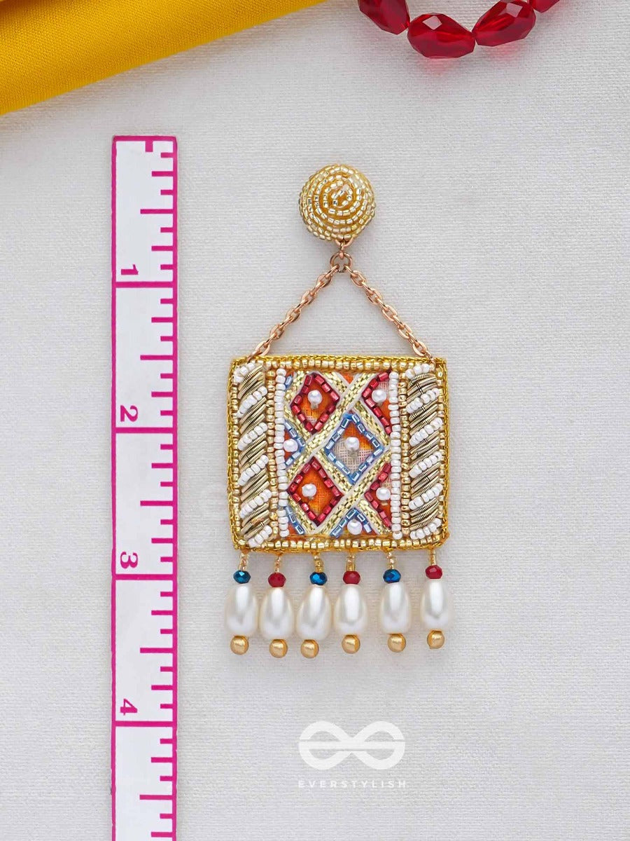 Nitamba - Golden Elegance Glimpse - Beads And Pearl Drops Embroidered Earrings
