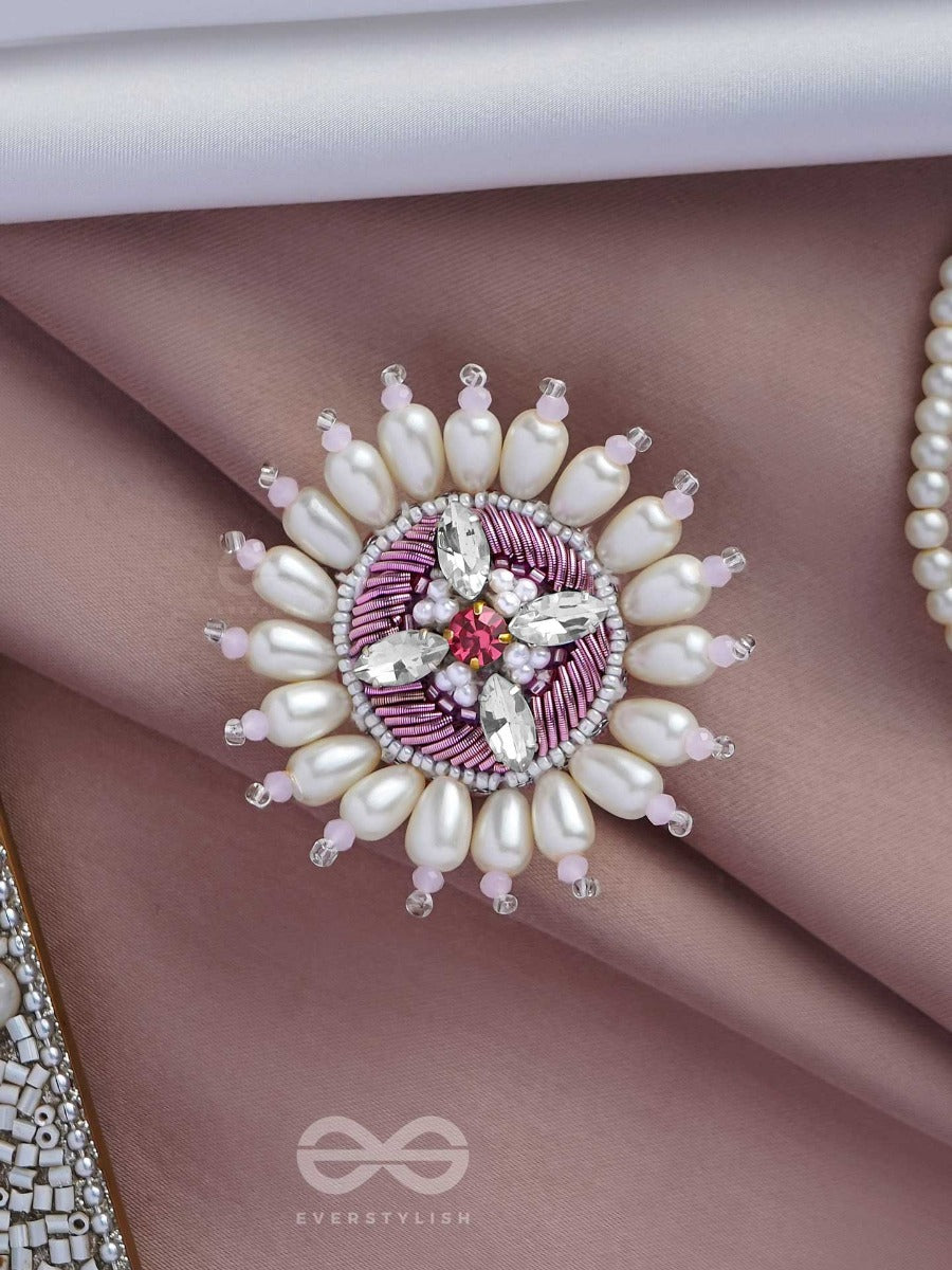 Agalita - The Floral Unveiling- Stones And Pearls Embroidered Ring (Pink & White)