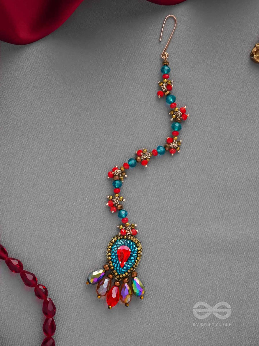 Komya - The Polished Charisma - Stone, Beads And Glass Drop Embroidered Maangtika