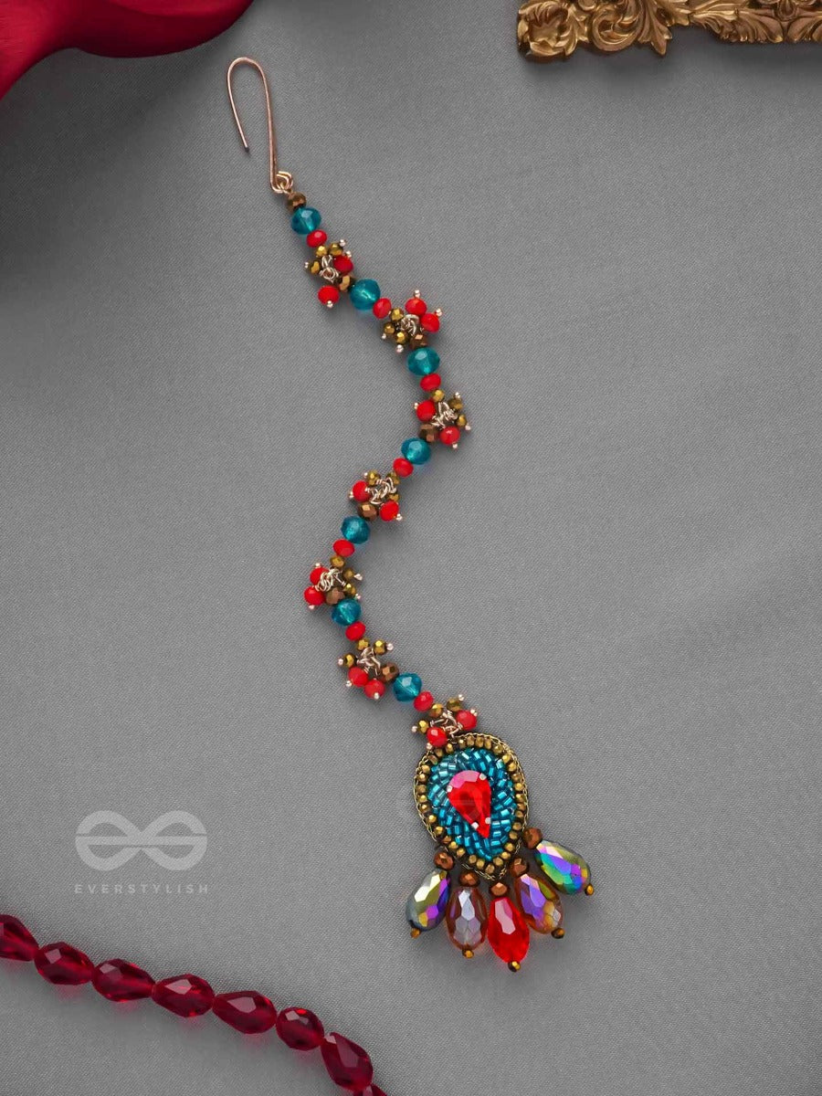 Komya - The Polished Charisma - Stone, Beads And Glass Drop Embroidered Maangtika