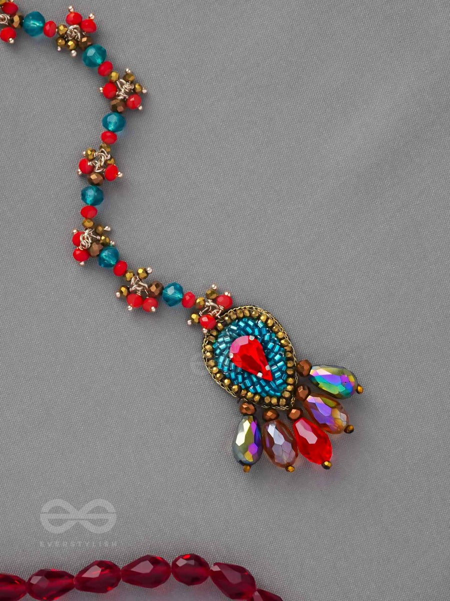 Komya - The Polished Charisma - Stone, Beads And Glass Drop Embroidered Maangtika