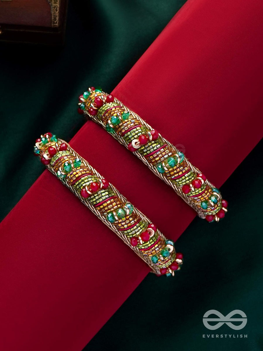 Rudhira - The Red Beauty - Cutdana And Beads Embroidered Bangles (Set Of 2)