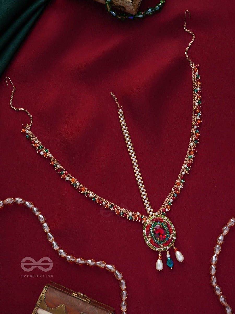 Madhuvardha - A Red Cloud - Stone And Beads Embroidered Maangtika