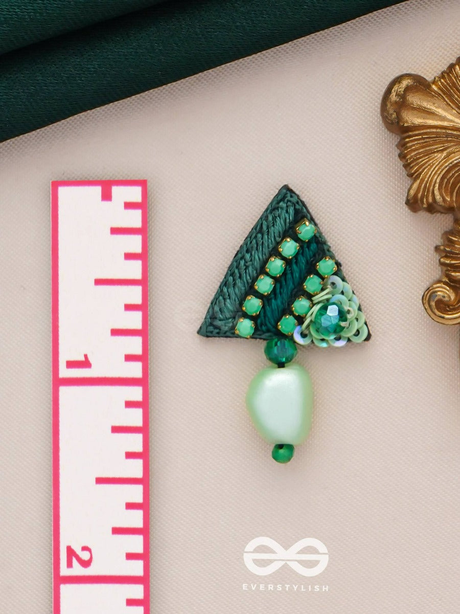 Udbhid - The Sprouting Vitality - Sequins And Beads Embroidered Earrings (Green)
