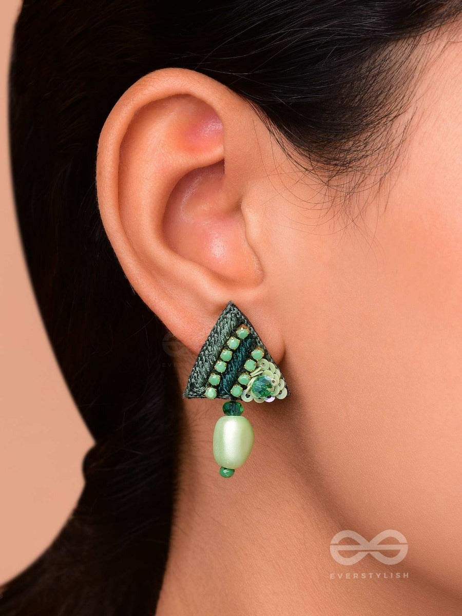 Udbhid - The Sprouting Vitality - Sequins And Beads Embroidered Earrings (Green)