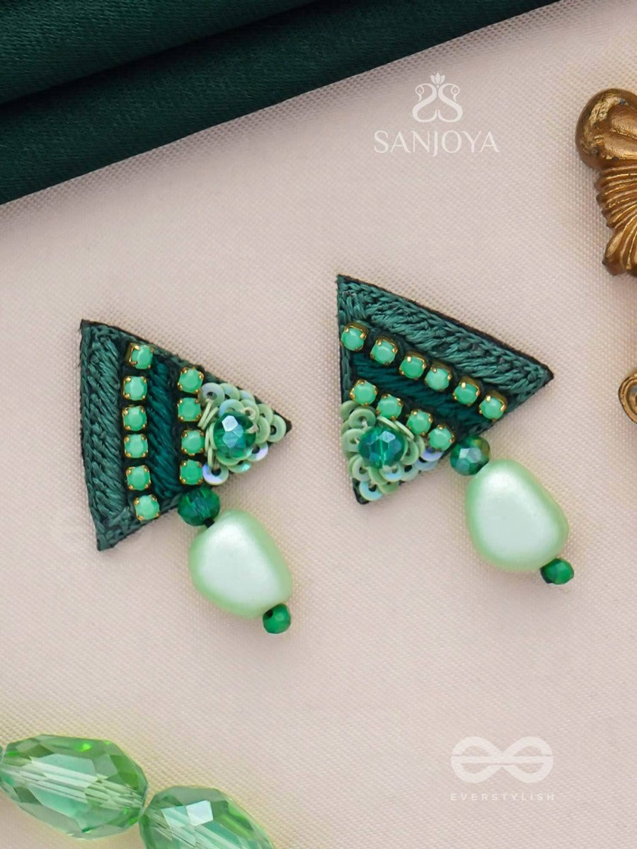 Udbhid - The Sprouting Vitality - Sequins And Beads Embroidered Earrings (Green)