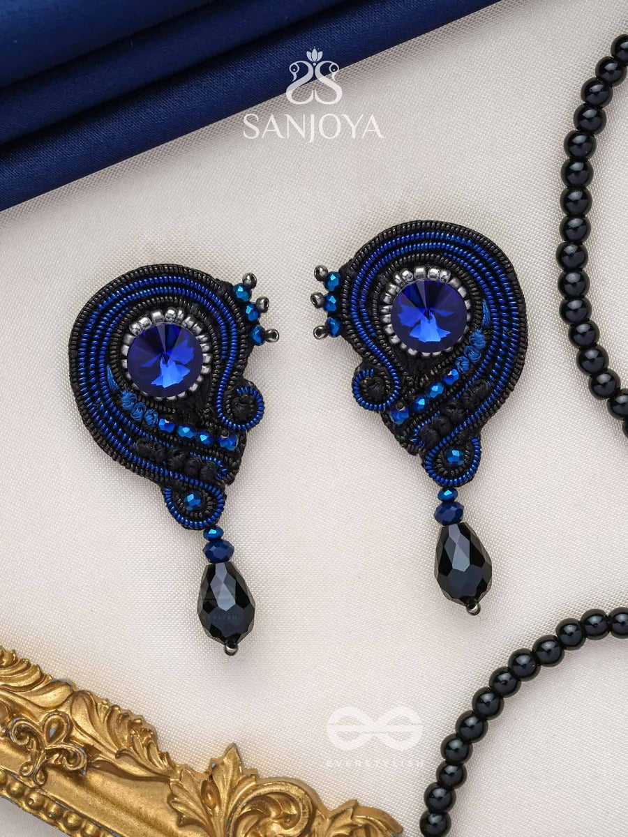 Ullambha - The Graceful Cascade - Beads, Stone And Glass Drop Embroidered Earrings
