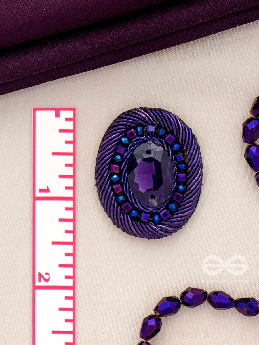 Kashyapi - The Indigo Glow - Stone And Beads Embroidered Earrings (Purple & Royal Blue)
