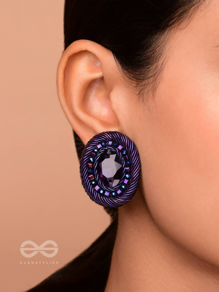 Kashyapi - The Indigo Glow - Stone And Beads Embroidered Earrings (Purple & Royal Blue)