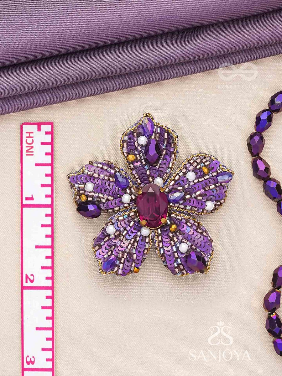 Svabhavika - The Natural Grace - Stone, Sequins And Pearls Embroidered Earrings (Purple)