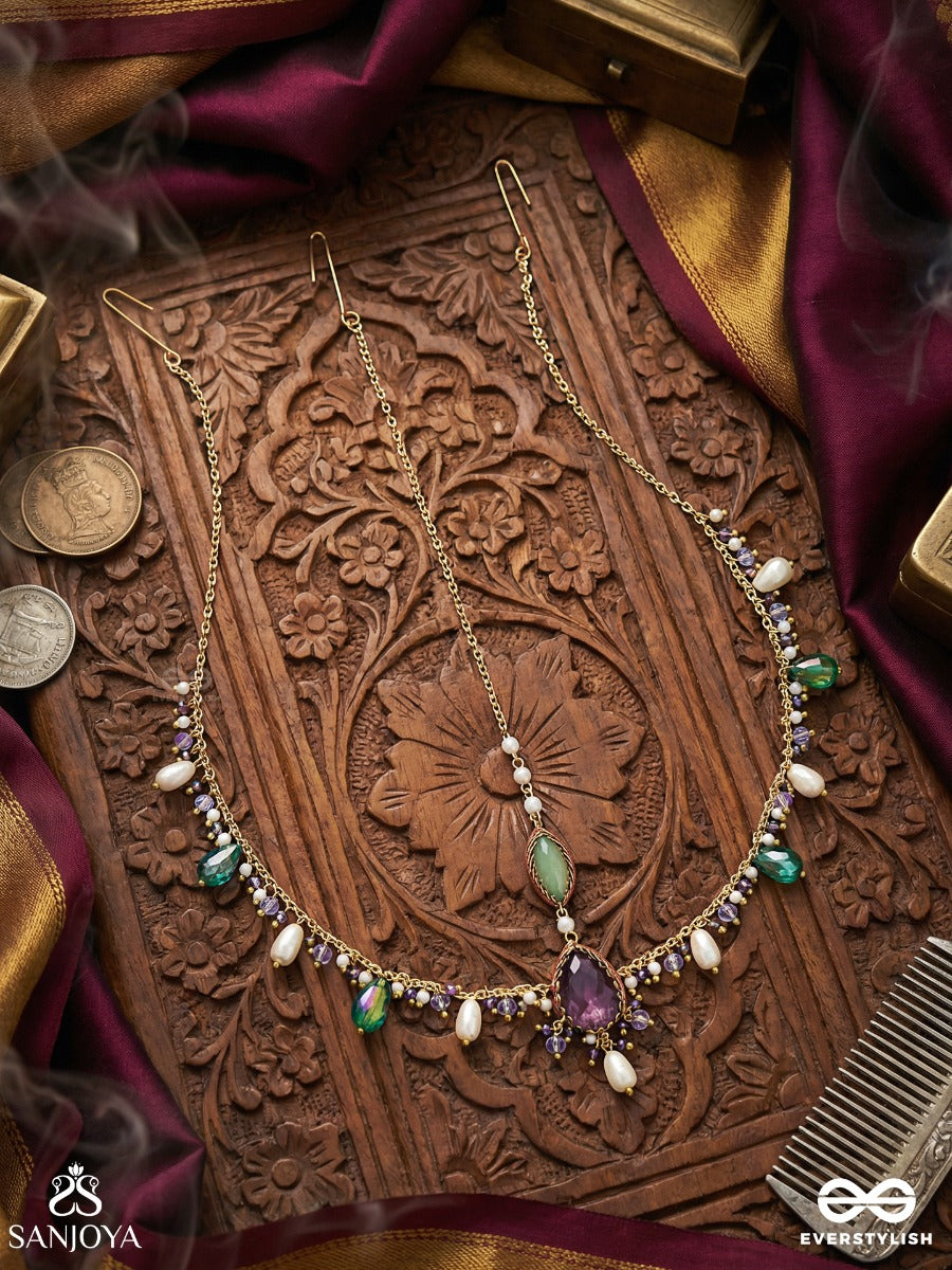 Sibira - Supreme Royalty - Stone, Beads And Glass Drops Embroidered Maangtika
