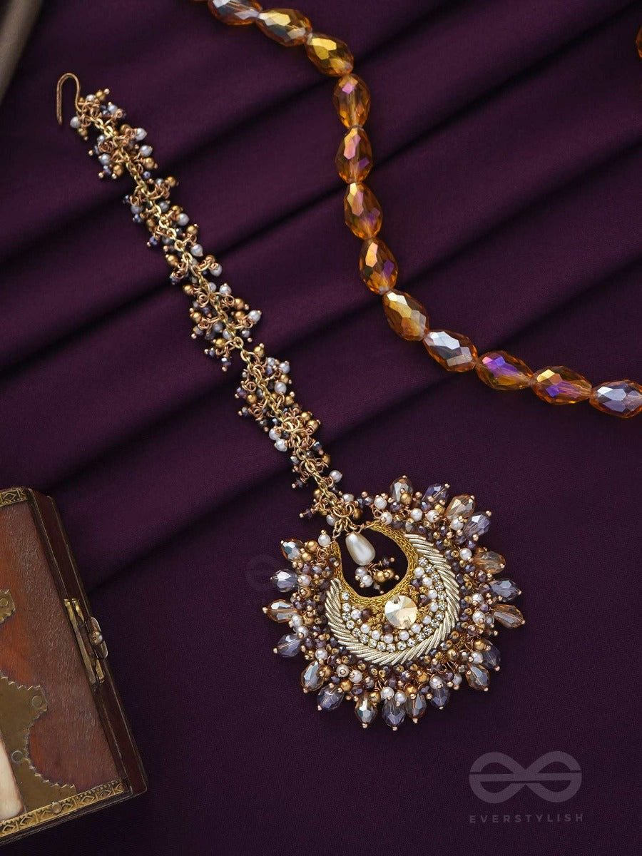 Pauraka - The Garden's Radiance - Beads And Glass Drop Embroidered Maangtika