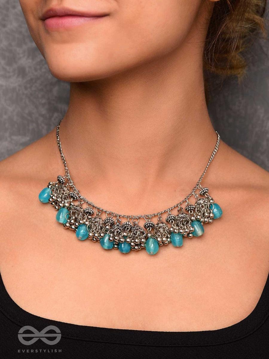 The Ocean Droplets - Statement Embellished Oxidised Neckpiece