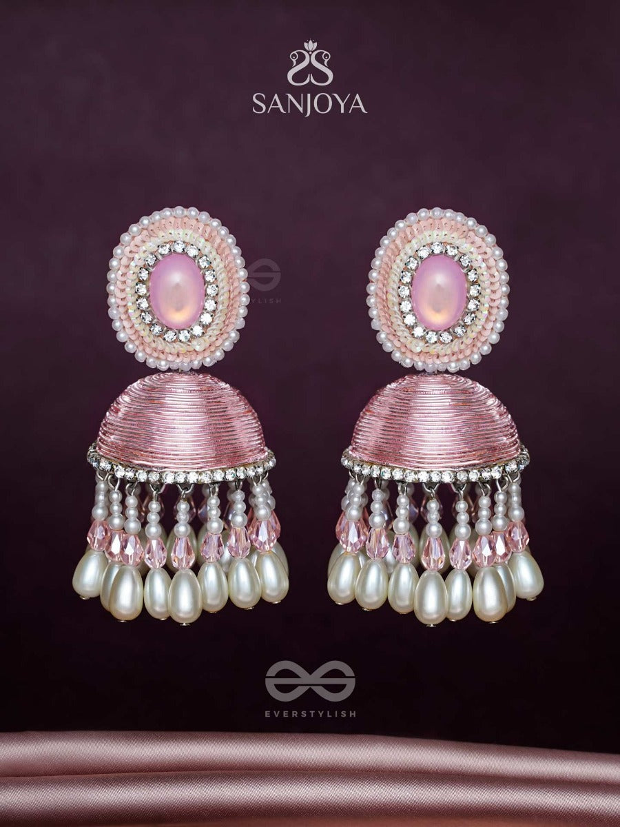 Adhama - The Blushing Radiance - Stone, Sequins And Pearls Embroidered Earrings
