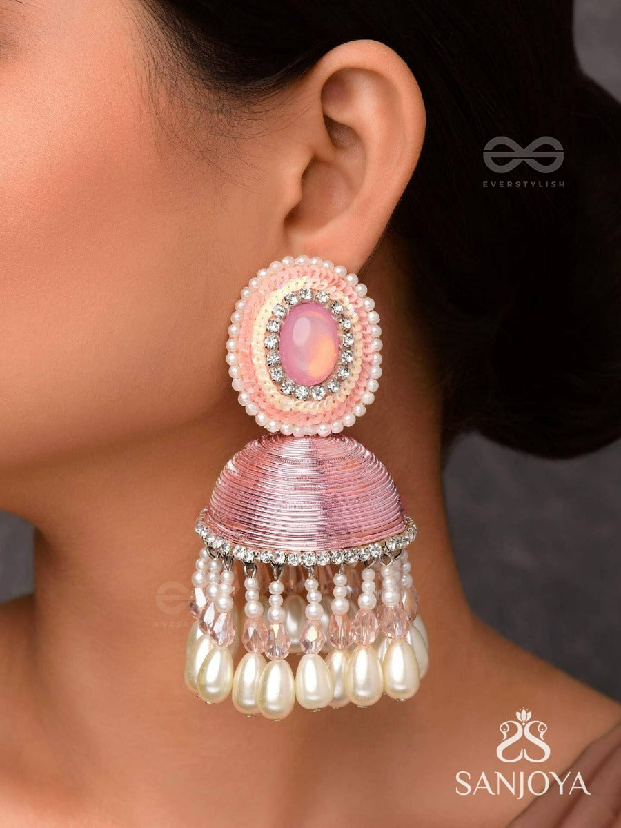 Adhama - The Blushing Radiance - Stone, Sequins And Pearls Embroidered Earrings