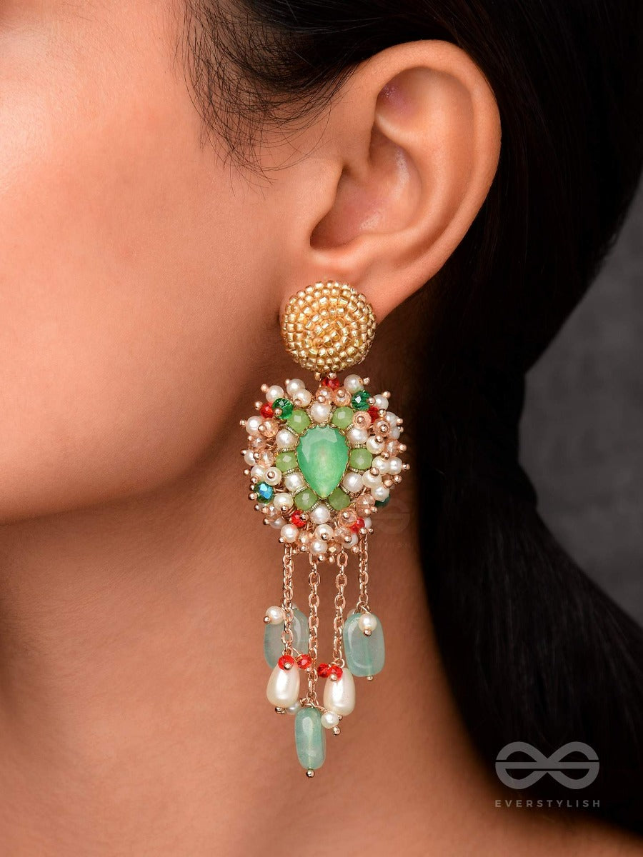 Nirupadrava - The Flawless Beauty - Beads, Stones And Pearl Drops Embroidered Earrings