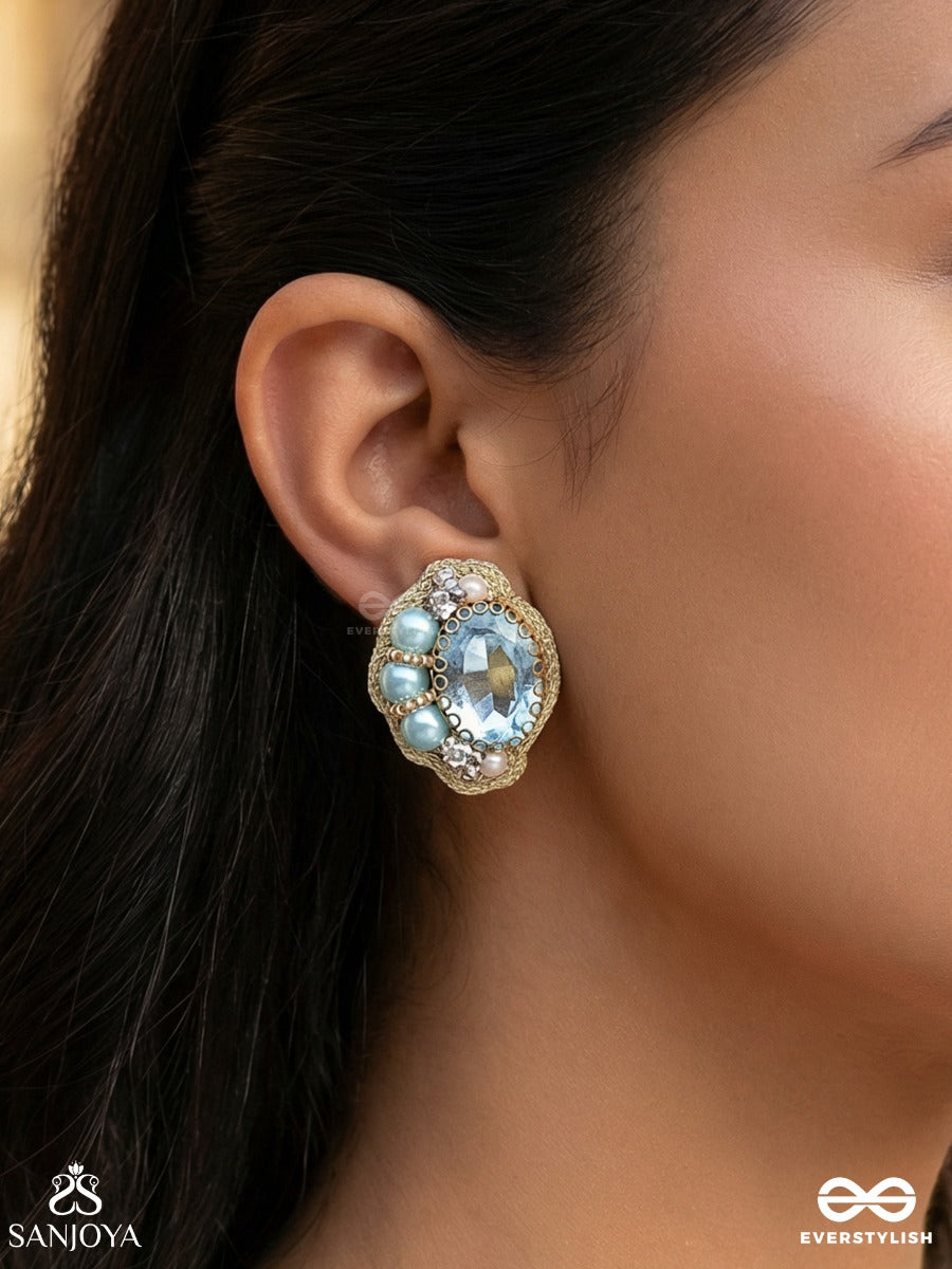 Prabhasvara - The Radiant Sky - Stone, Pearls And Beads Embroidered Earrings