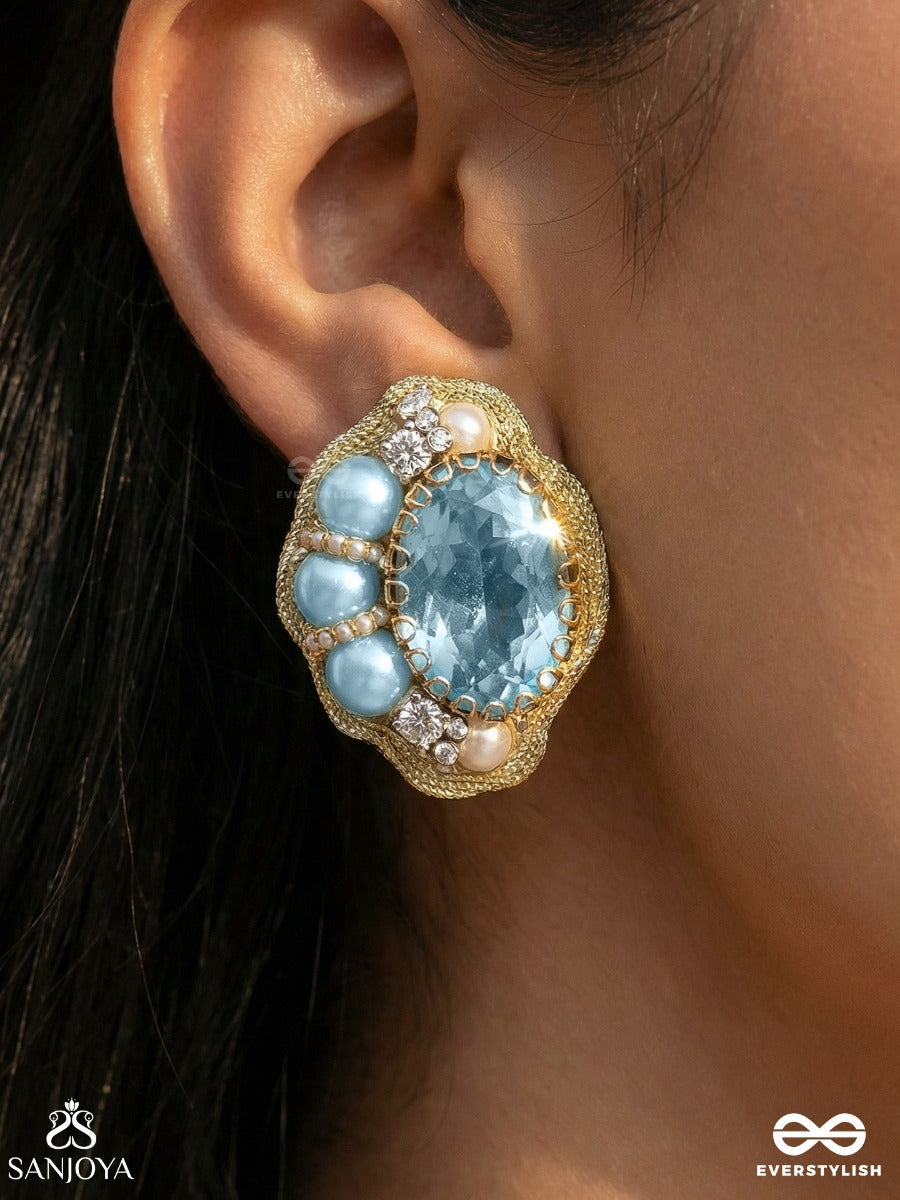 Prabhasvara - The Radiant Sky - Stone, Pearls And Beads Embroidered Earrings