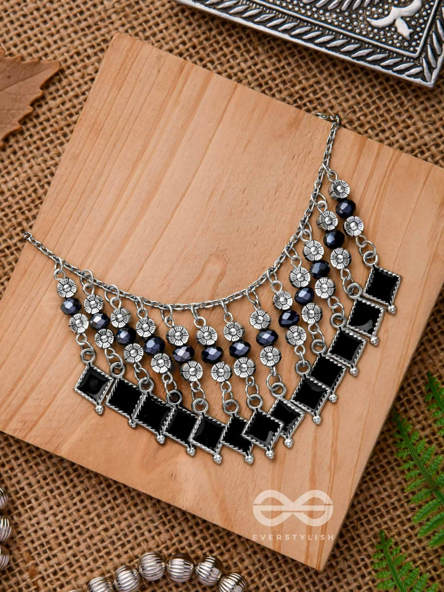 The Moonlit Blooms- Beaded Oxidised Enamelled Necklace
