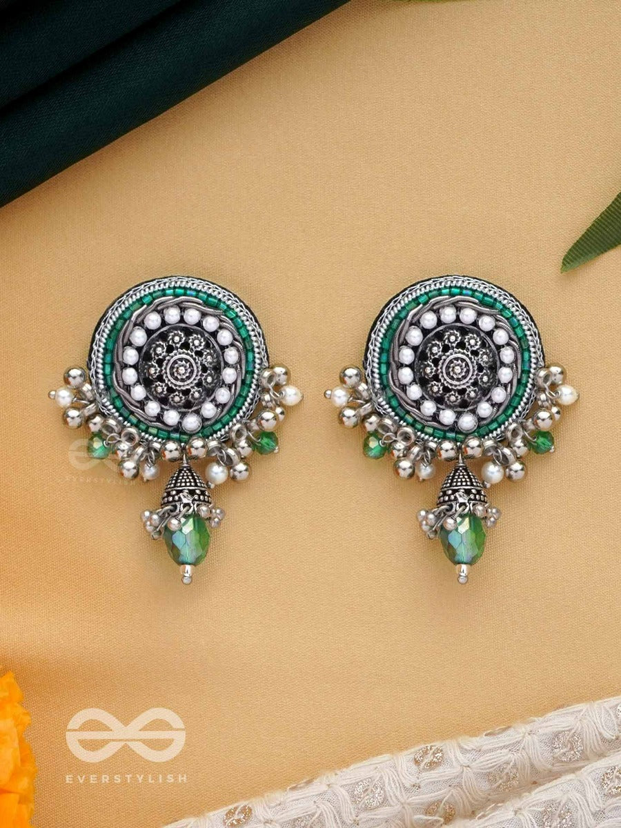 Vilakshana - The Exceptional One - Cutdana And Glass Drop Embroidered And Oxidised Earrings