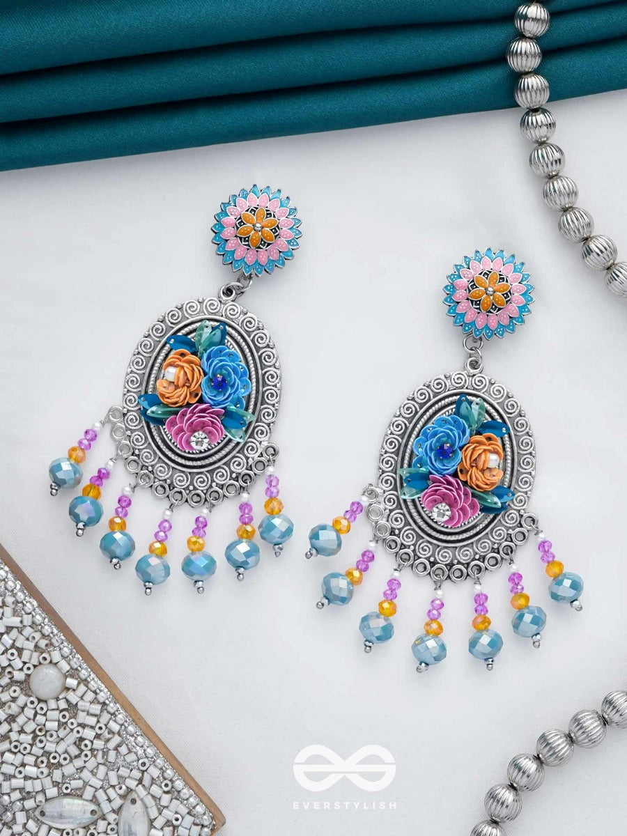Manoramvarna - Of Beautiful Colors - Sequins, Beads And Pearls Embroidered And Oxidised Earrings