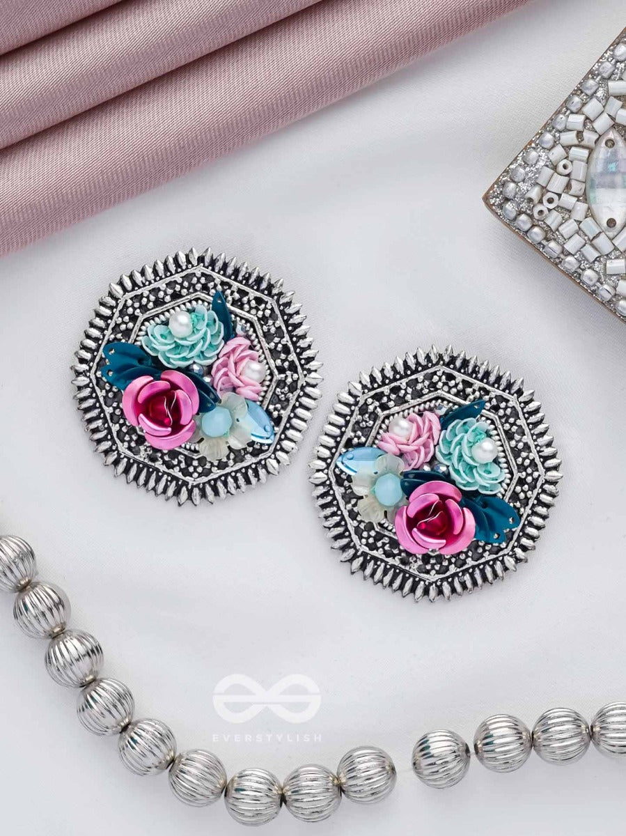 Udyanakala - Garden Of Art - Sequins And Pearls Embroidered And Oxidised Stud Earrings