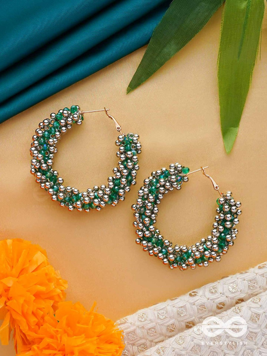The Mistletoe Marvels - Beaded Hoop Earrings (Silver And Green)