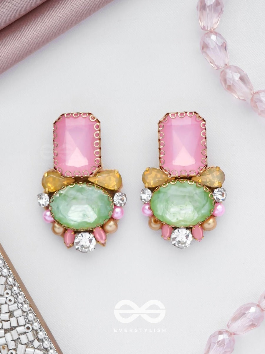 Varneeya - The Hued Jewels - Stones Hand Embroidered Earrings