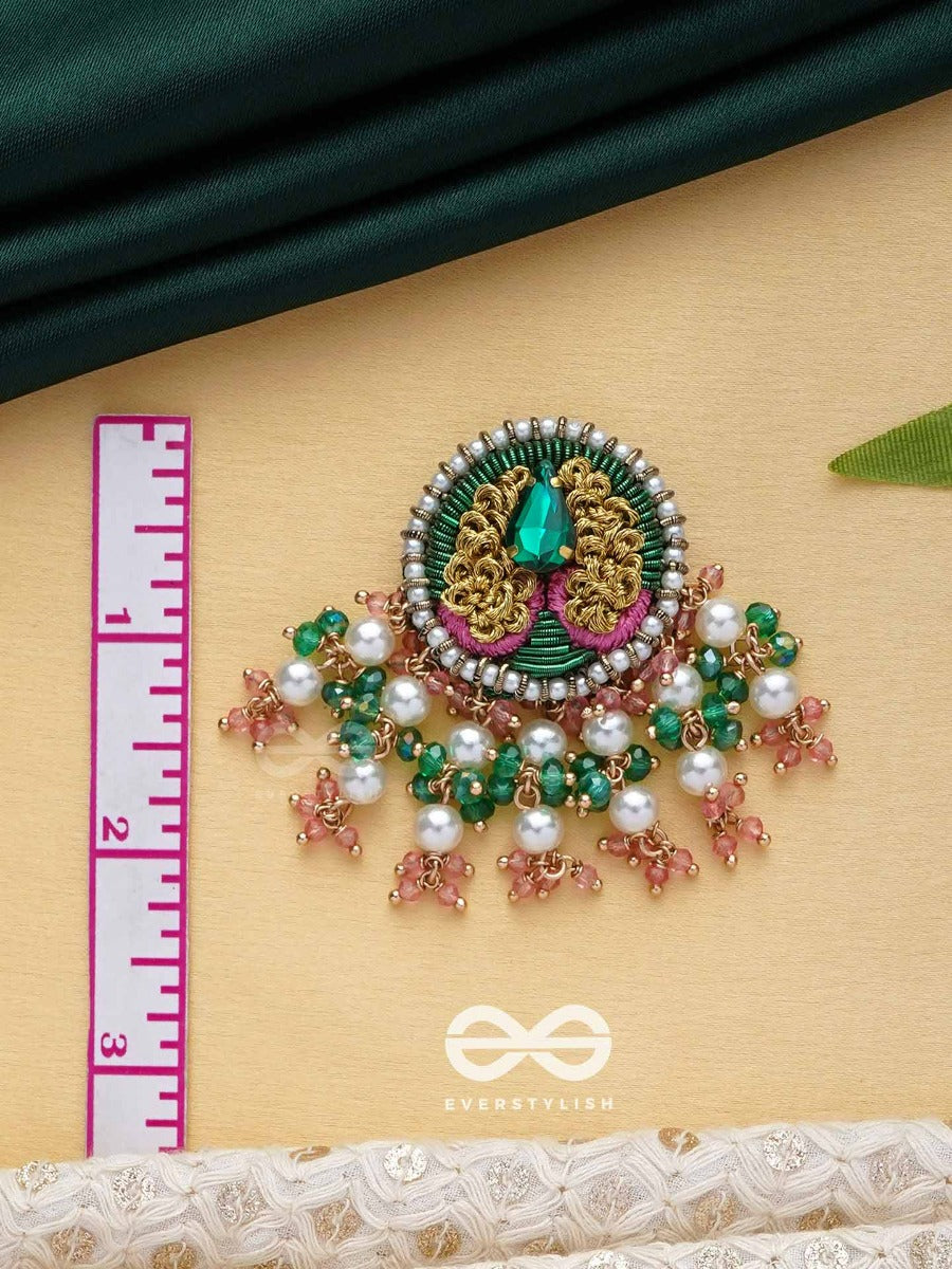 Varnanandini - The Colorful Delight - Stone, Pearls And Beads Embroidered Earrings (Green & Pink)