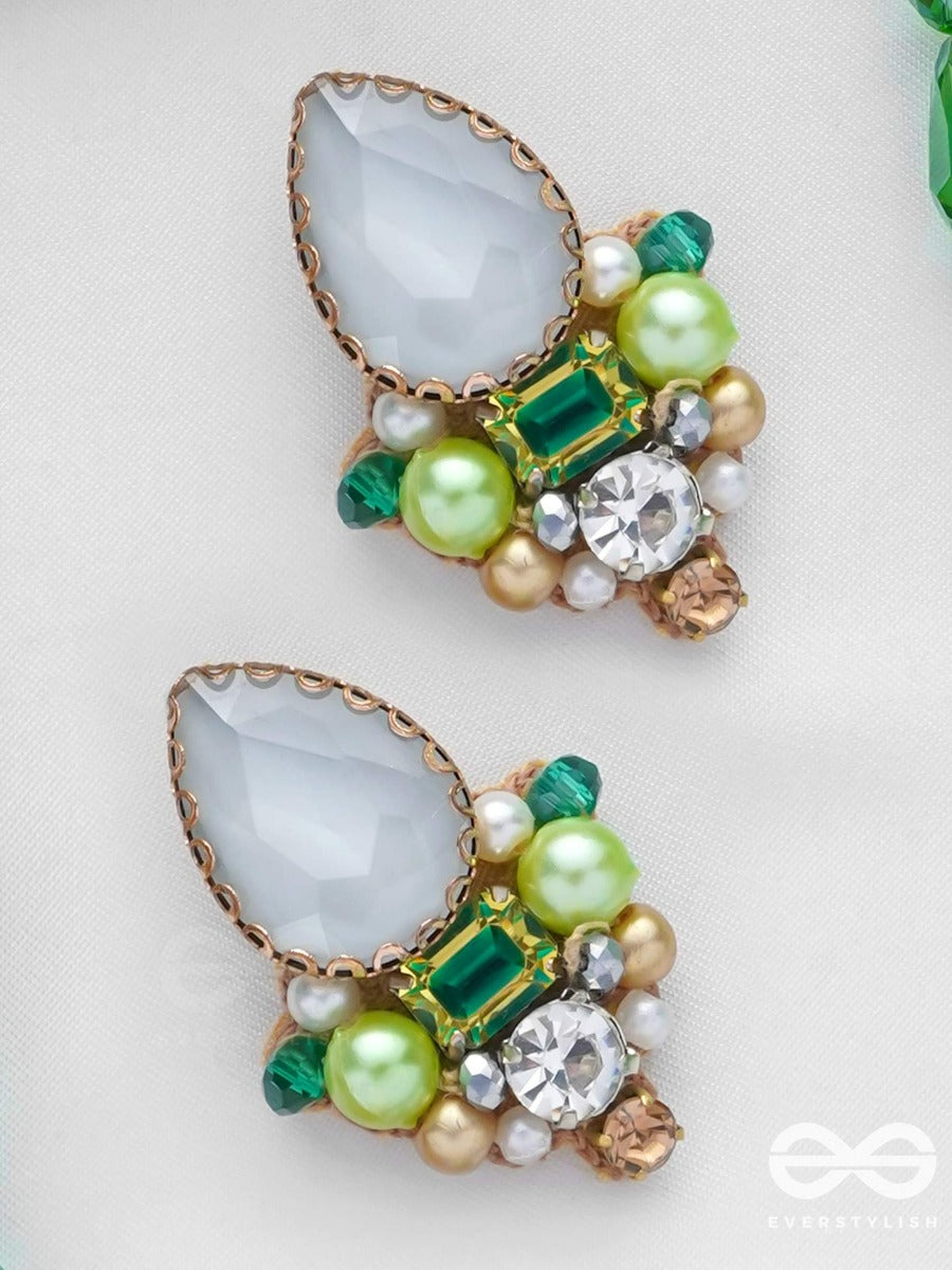Avadani - Soft Silver Hush - Stones, Beads And Pearls Embroidered Earrings