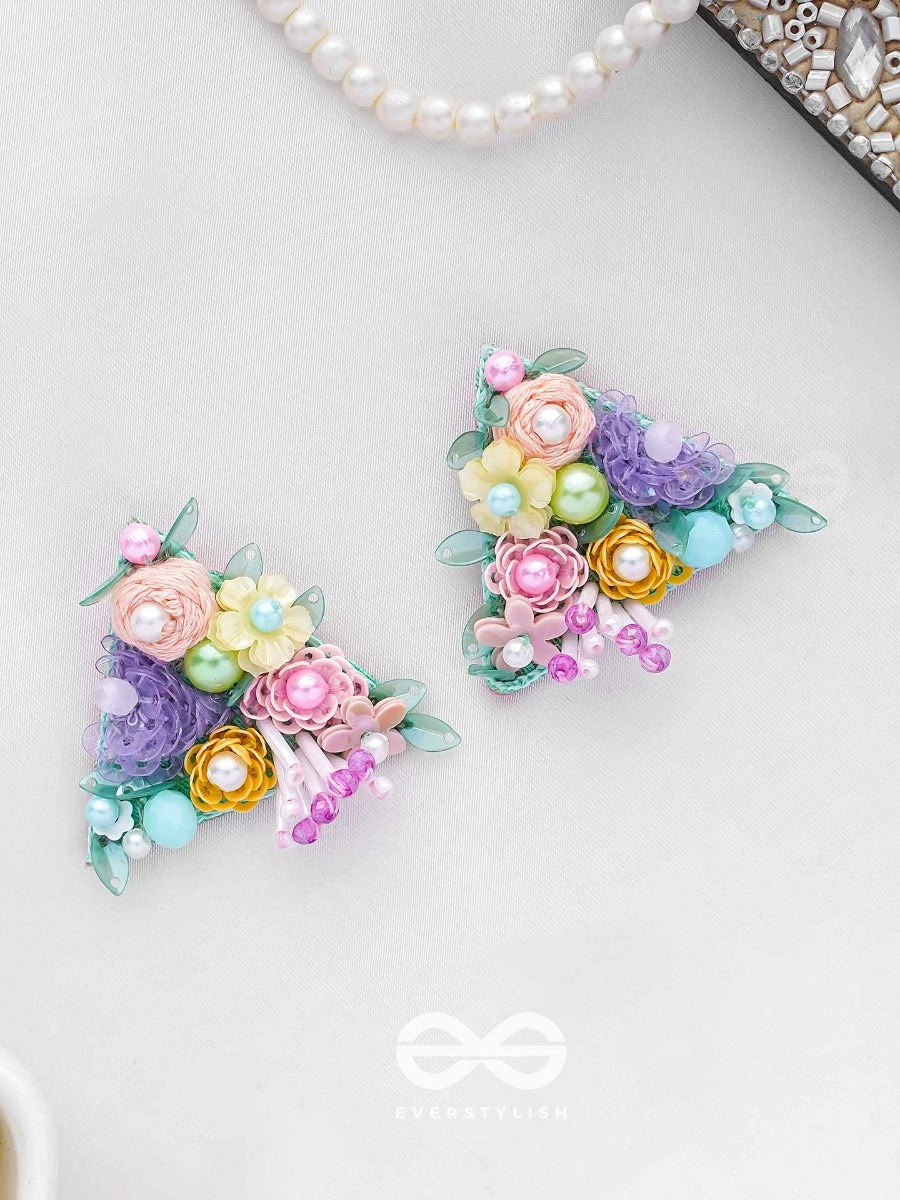 Prasuvani - Blooming Into Spring - Sequins, Beads And Pearls Embroidered Stud Earrings