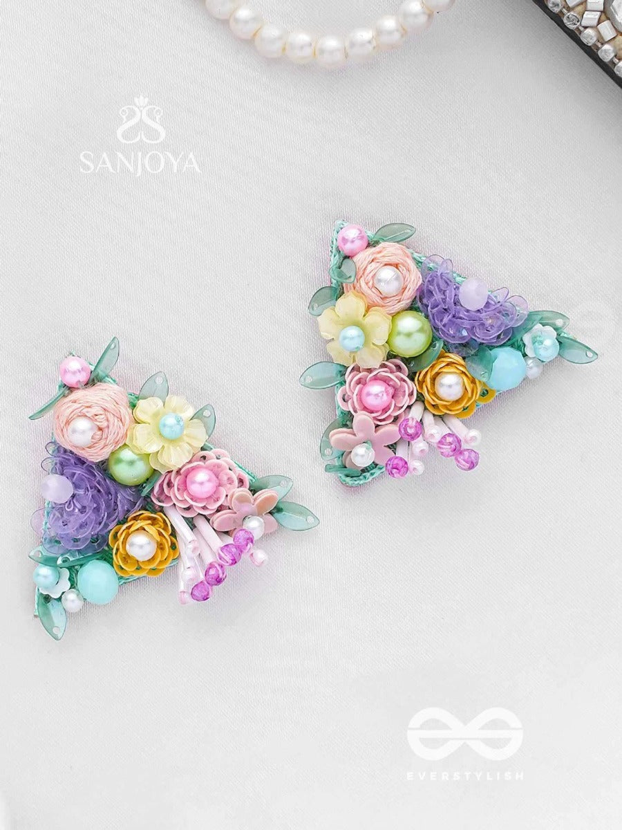 Prasuvani - Blooming Into Spring - Sequins, Beads And Pearls Embroidered Stud Earrings
