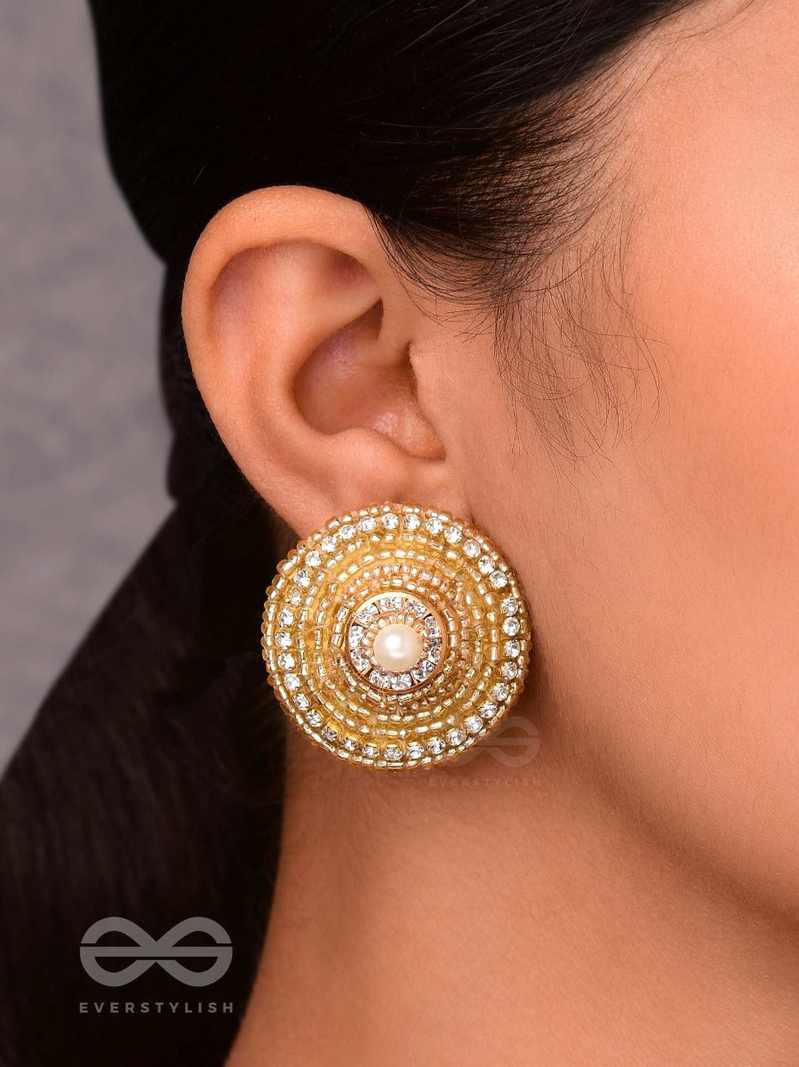 Prabhakarini - The Illuminating Golden - Pearls And Beads Embroidered Stud Earrings