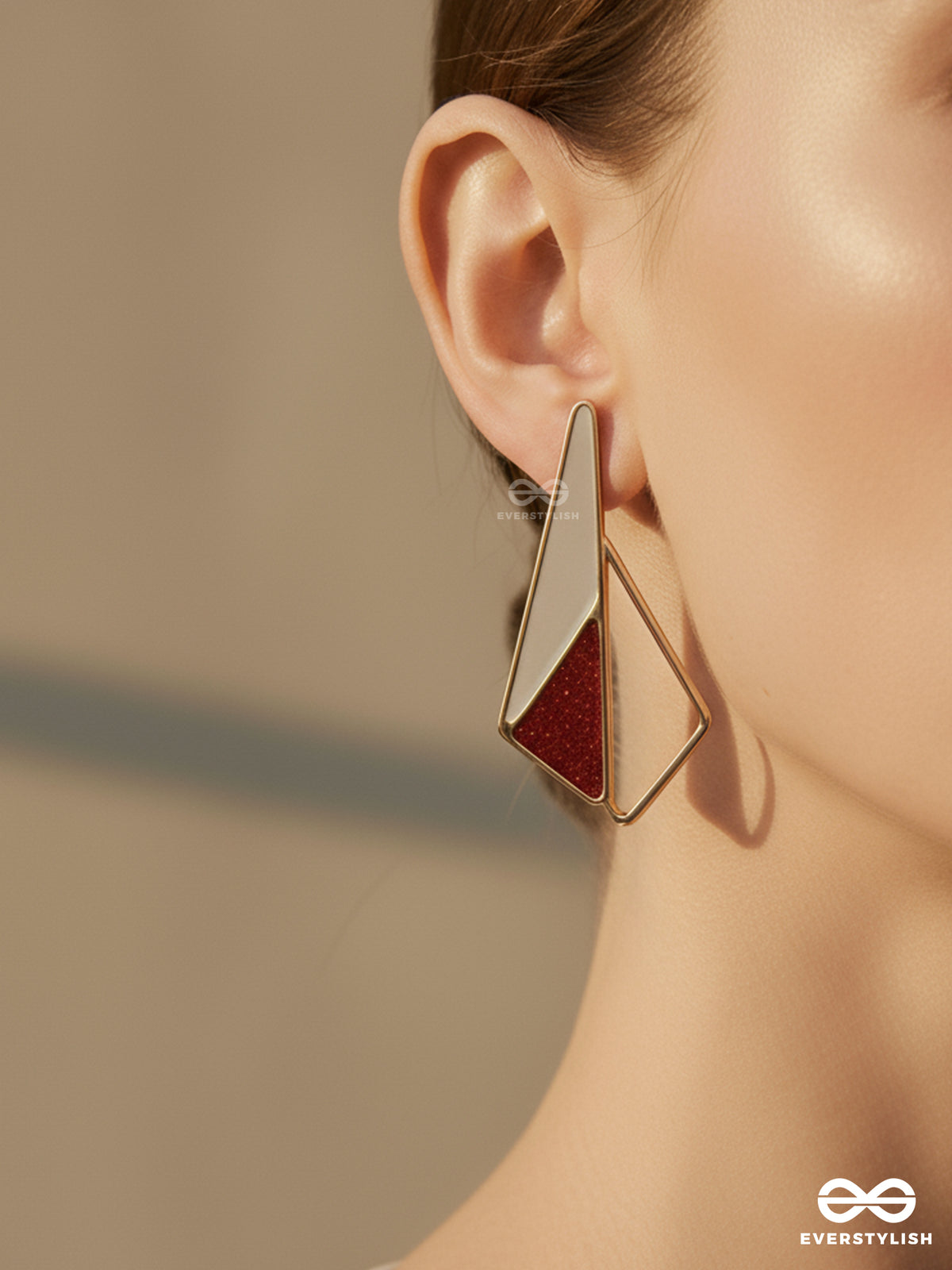 Sleek Scarlet Shadows - Casual Enameled Earrings