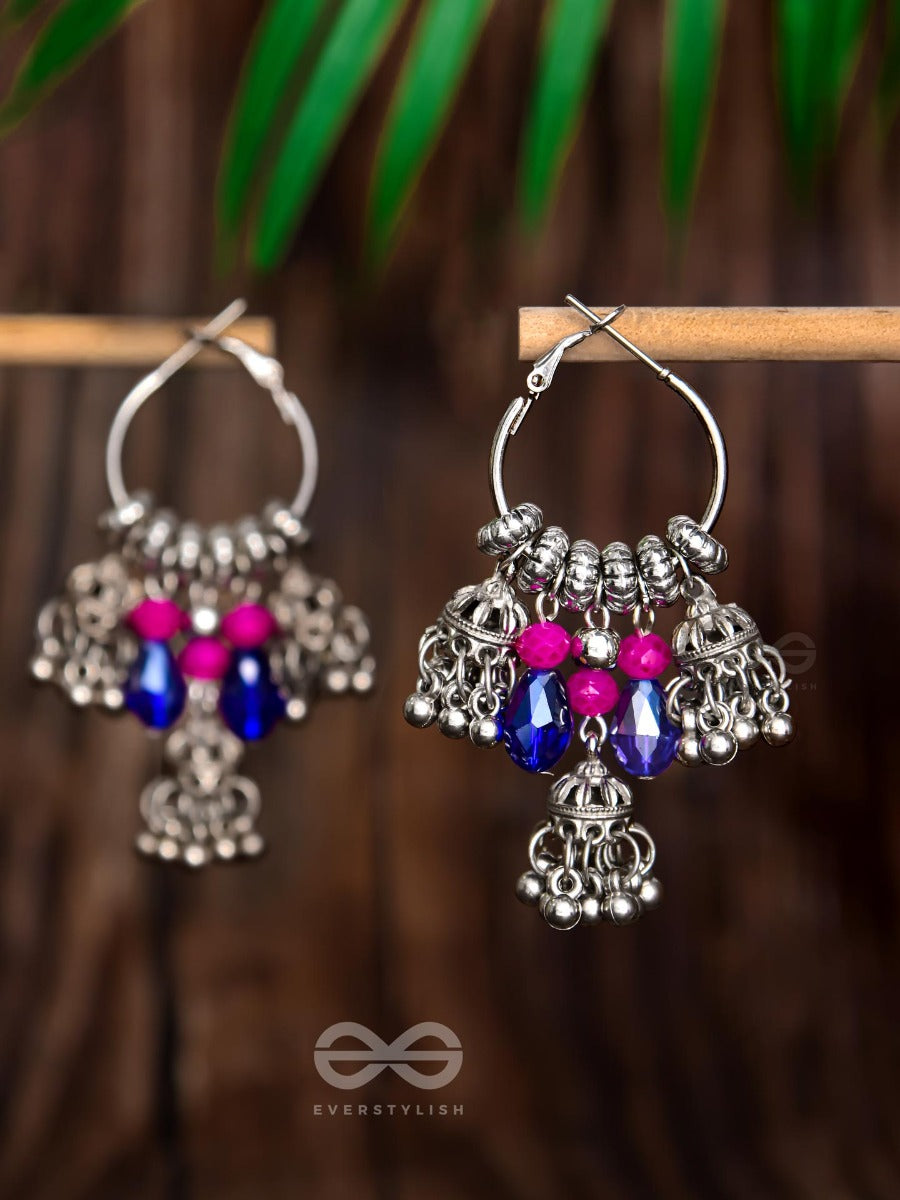 The Whimsical Dreamcatcher - Embellished Oxidised Jhumka Earrings