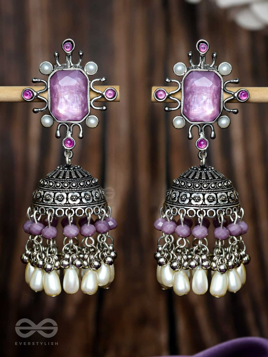 A Mystical Dusk - Statement Embellished Oxidised Jhumka Earrings